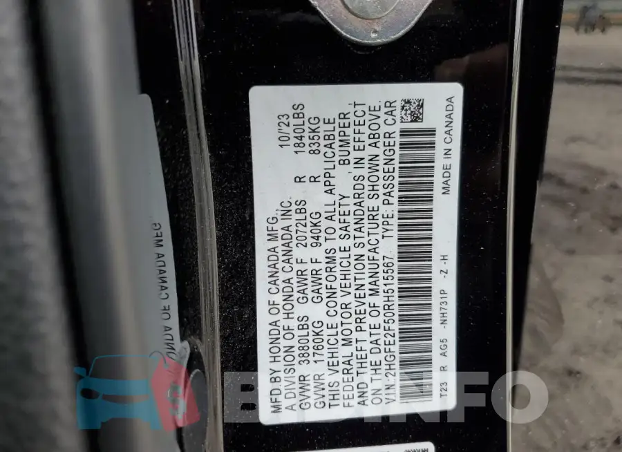 2HGFE2F50RH515567 Photo# 12