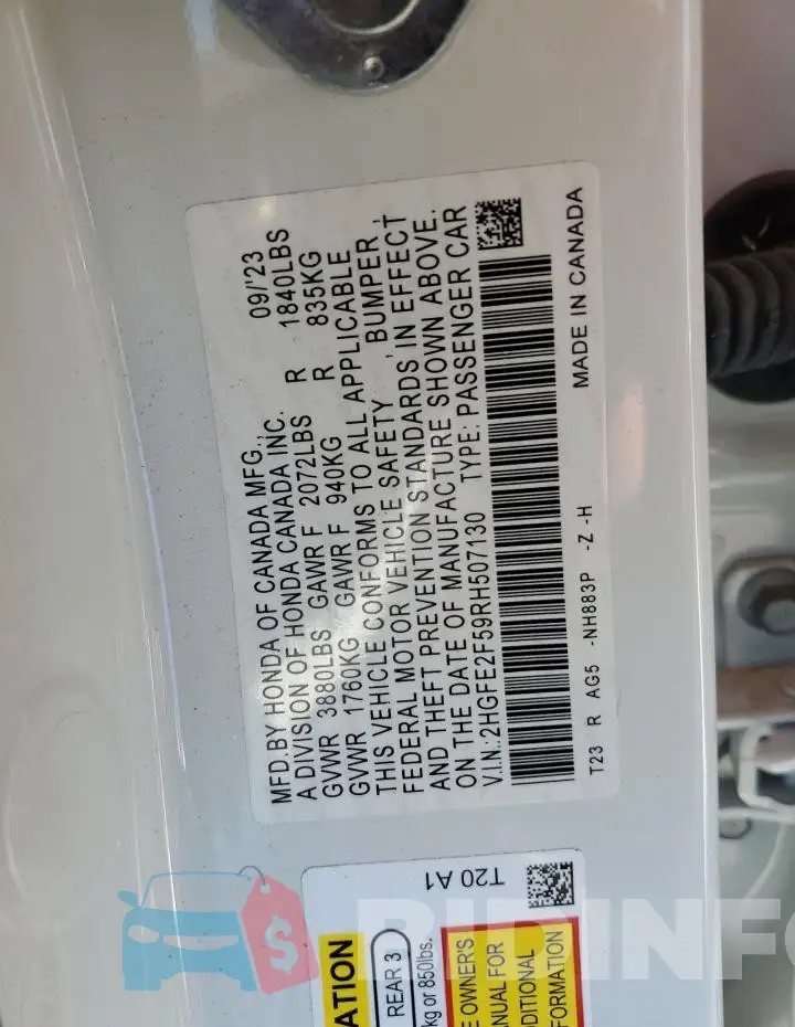 2HGFE2F59RH507130 Photo# 13
