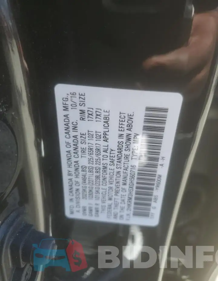 2HKRM3H5XGH560716 Photo# 12