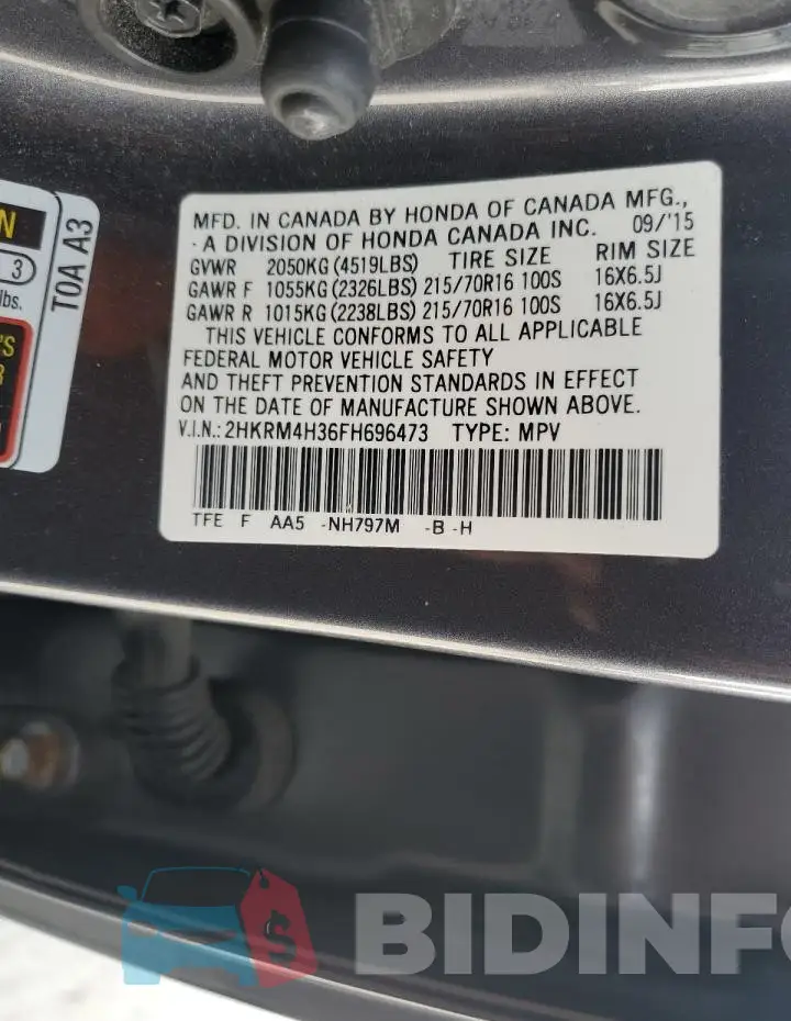 2HKRM4H36FH696473 Photo# 13