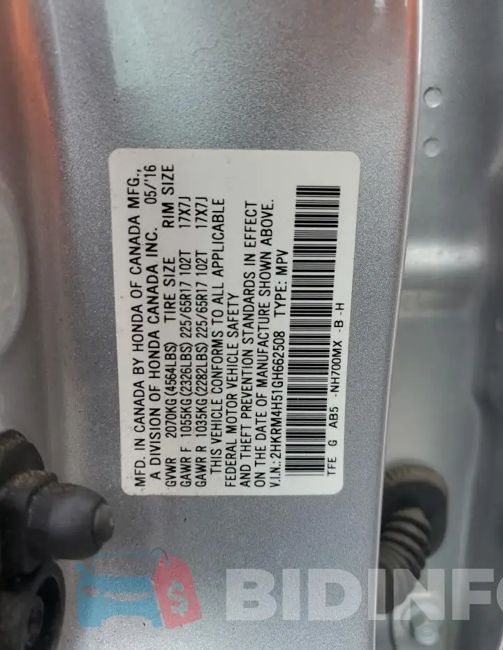 2HKRM4H51GH662508 Photo# 13