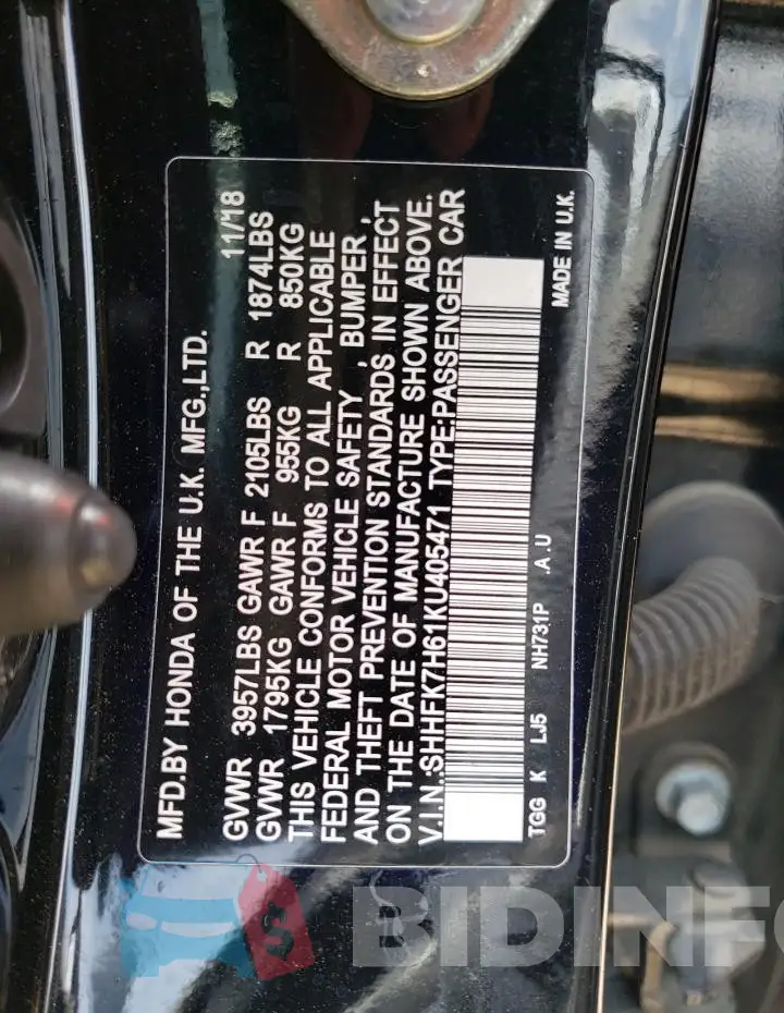 SHHFK7H61KU405471 Photo# 13