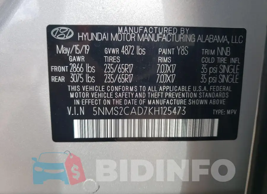 5NMS2CAD7KH125473 Photo# 13