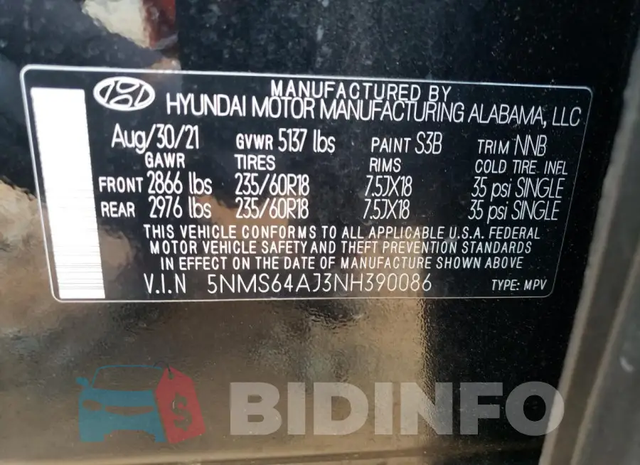 5NMS64AJ3NH390086 Photo# 13