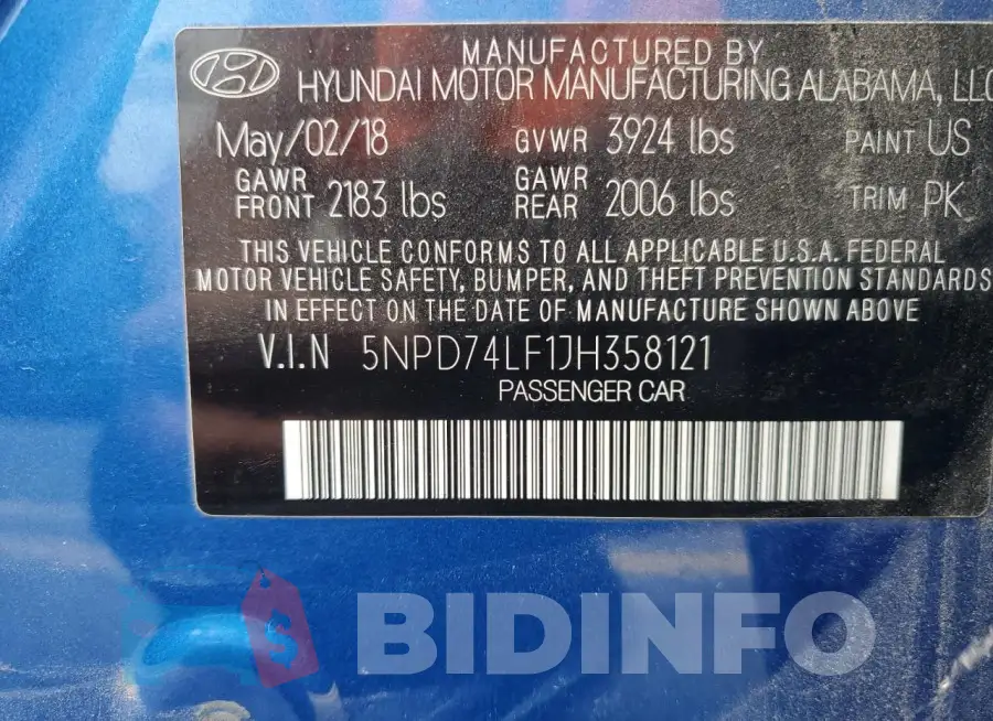5NPD74LF1JH358121 Photo# 13