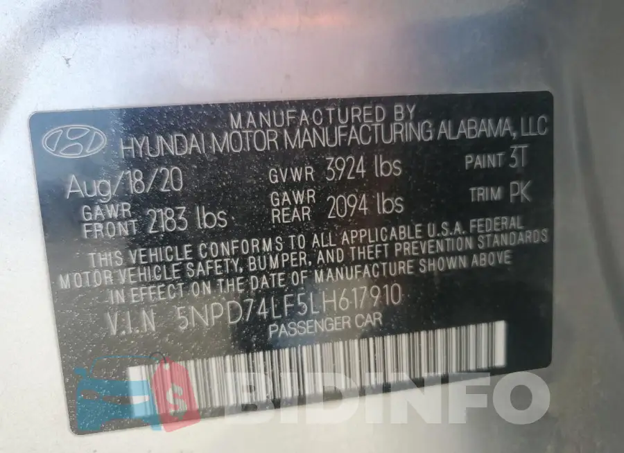 5NPD74LF5LH617910 Photo# 12