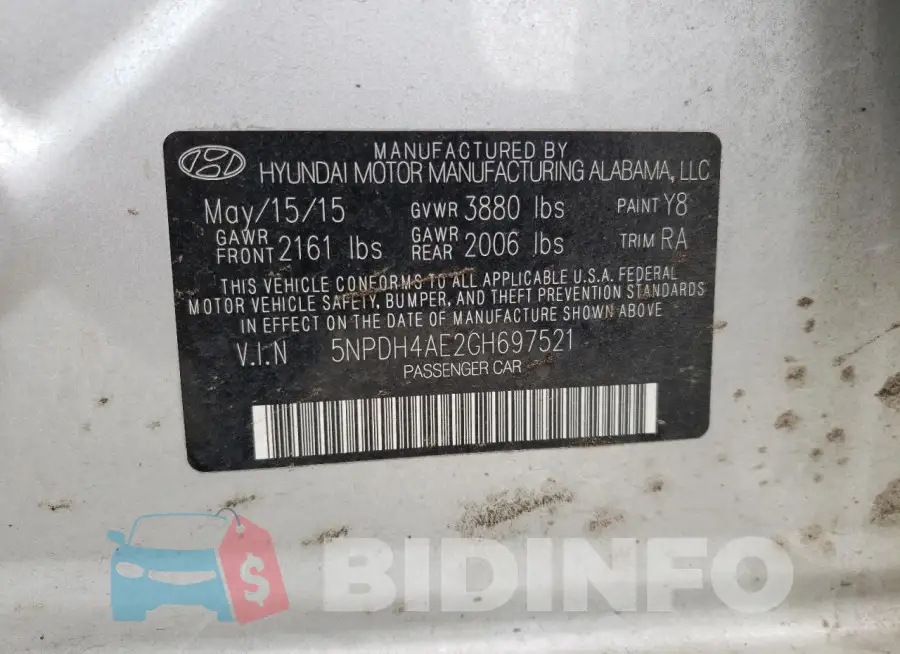 5NPDH4AE2GH697521 Photo# 12