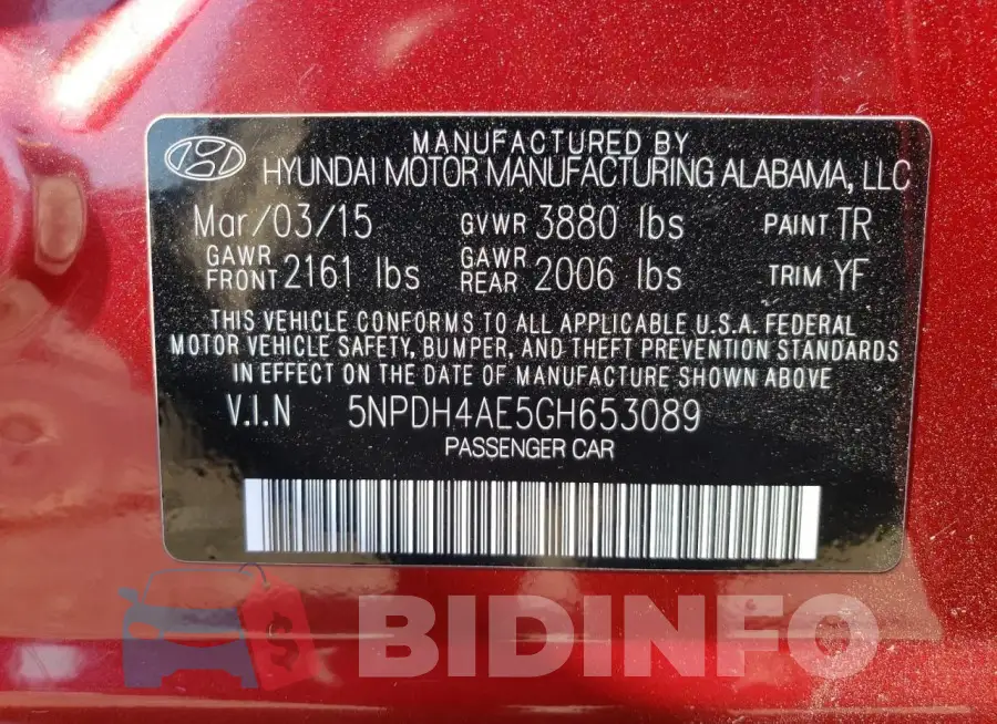 5NPDH4AE5GH653089 Photo# 13