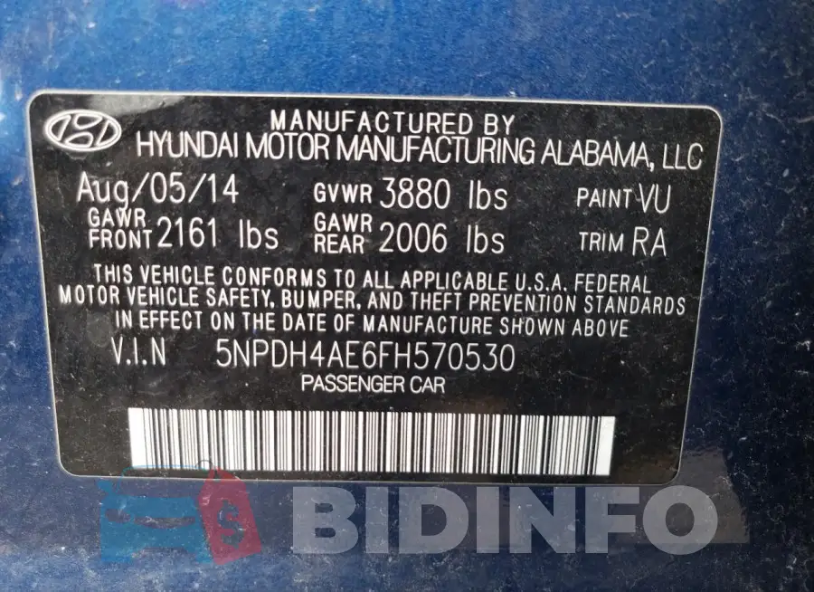 5NPDH4AE6FH570530 Photo# 13