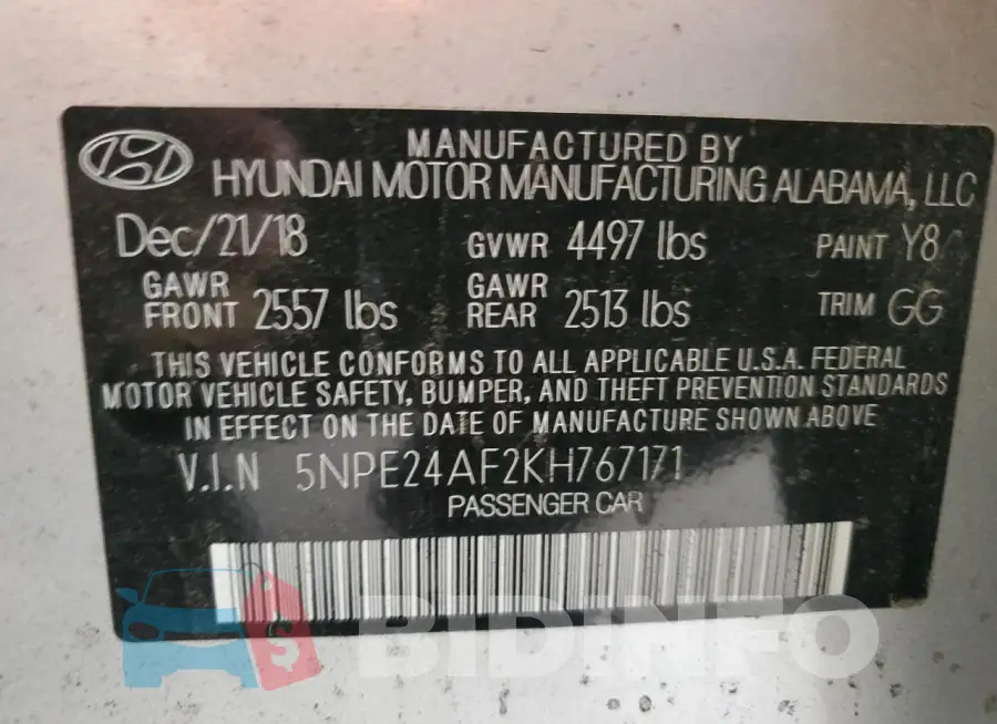 5NPE24AF2KH767171 Photo# 12