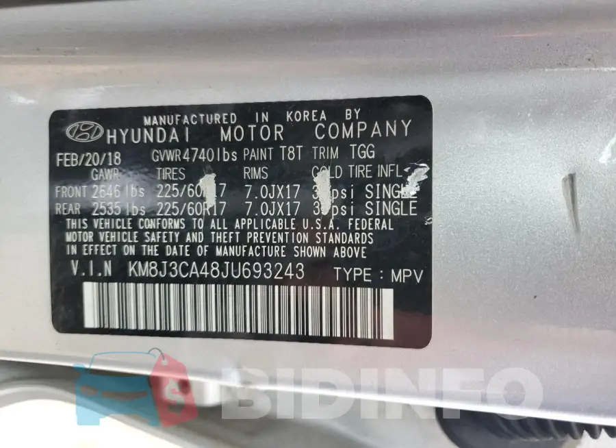 KM8J3CA48JU693243 Photo# 13