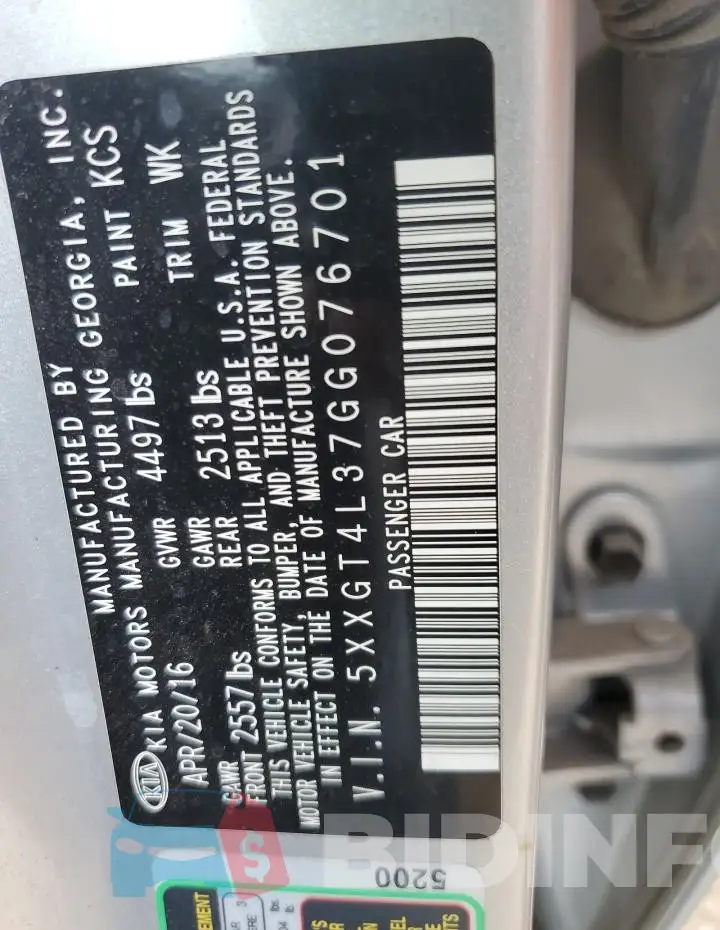 5XXGT4L37GG076701 Photo# 12