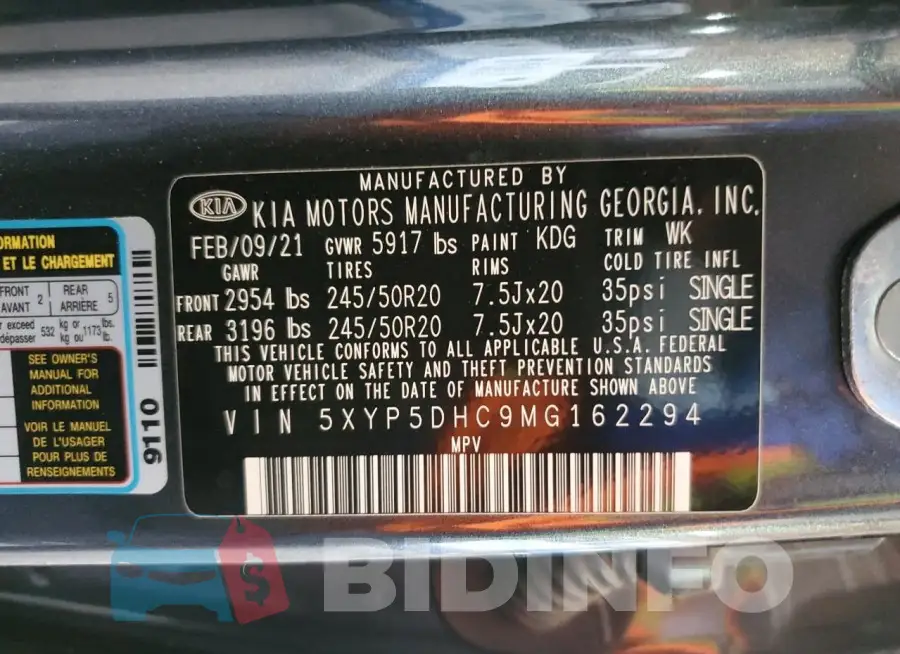 5XYP5DHC9MG162294 Photo# 14
