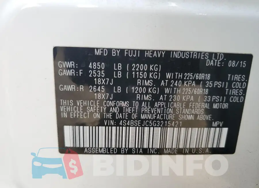 4S4BSEJC5G3215421 Photo# 14