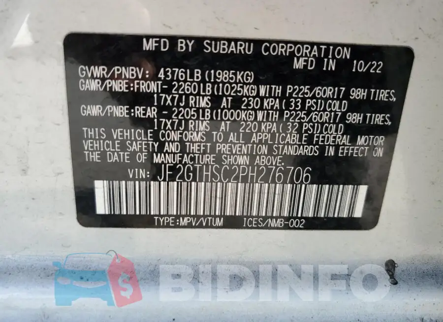 JF2GTHSC2PH276706 Photo# 13