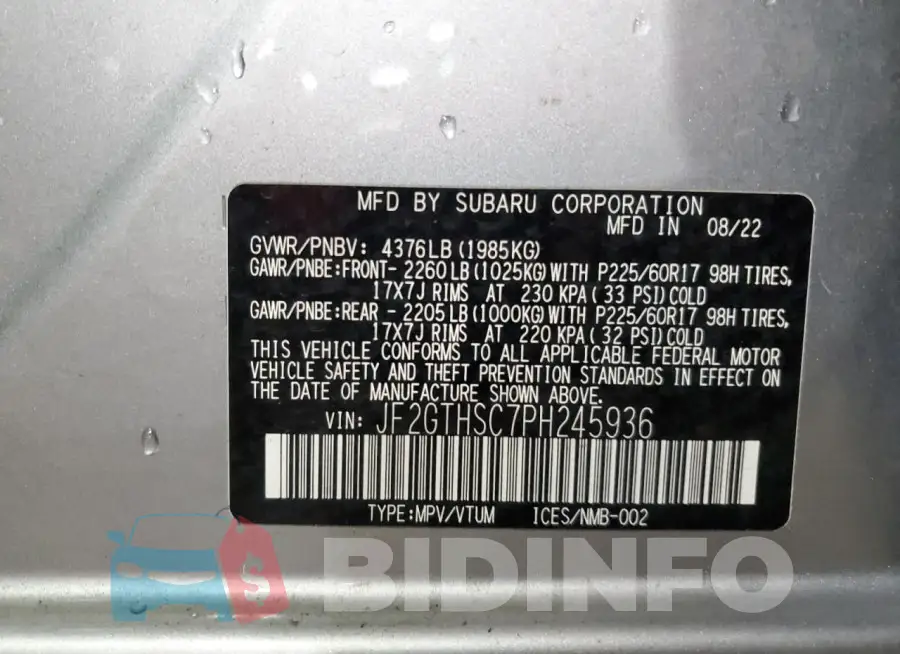 JF2GTHSC7PH245936 Photo# 14