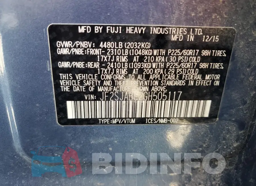 JF2SJABC2GH505117 Photo# 12