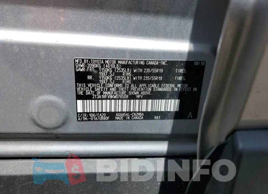2T3A1RFV8KW076508 Photo# 13