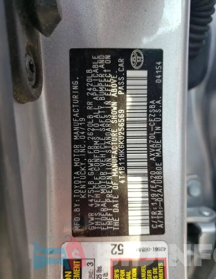 4T1B11HK6KU256569 Photo# 12
