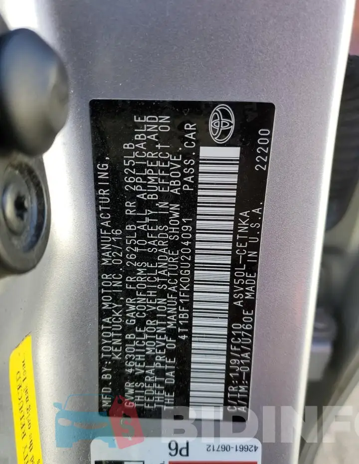 4T1BF1FK0GU204091 Photo# 12