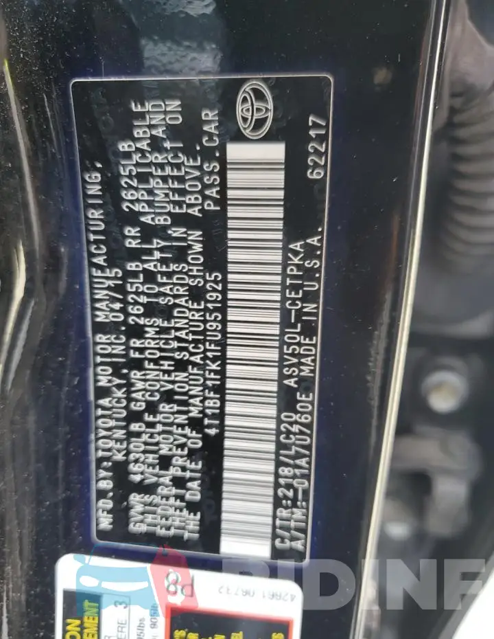 4T1BF1FK1FU951925 Photo# 12