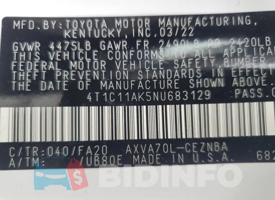 4T1C11AK5NU683129 Photo# 12