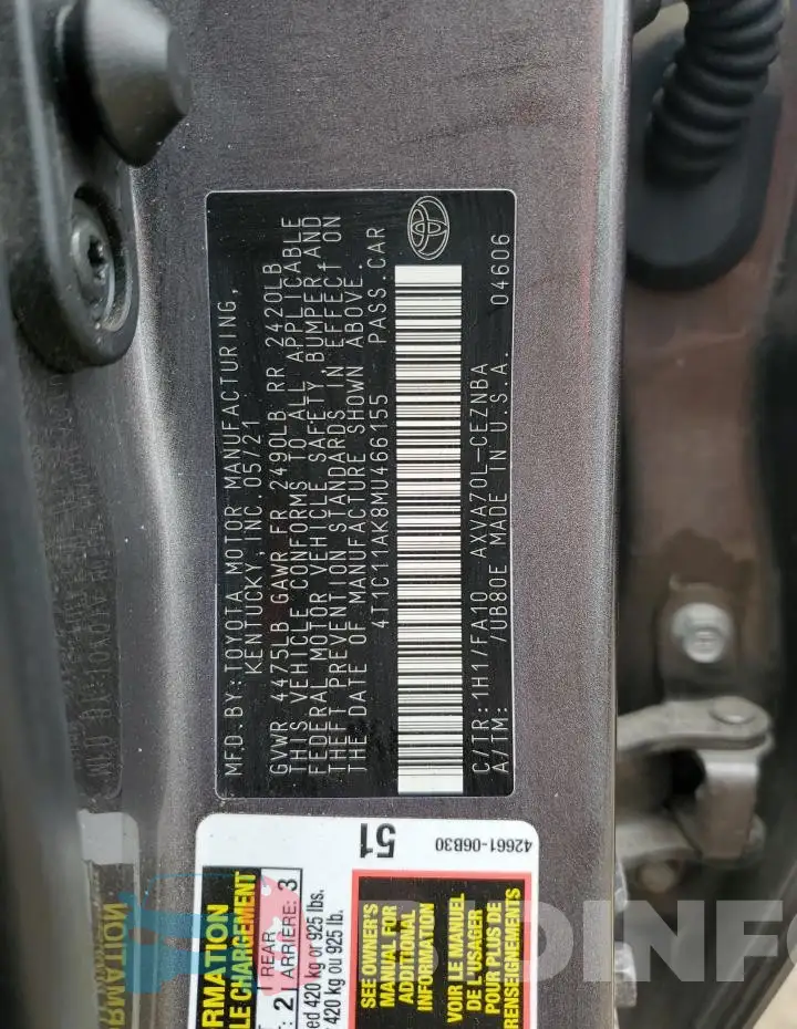 4T1C11AK8MU466155 Photo# 12