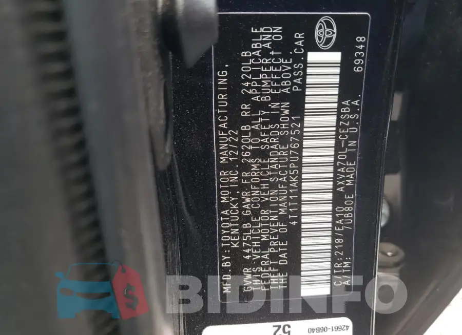 4T1T11AK5PU767521 Photo# 12
