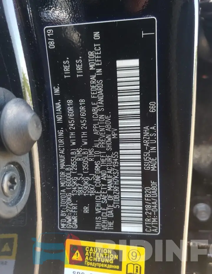 5TDBZRFH7KS719455 Photo# 12
