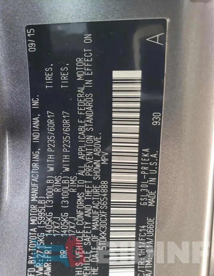 5TDKK3DCXFS654888 Photo# 14