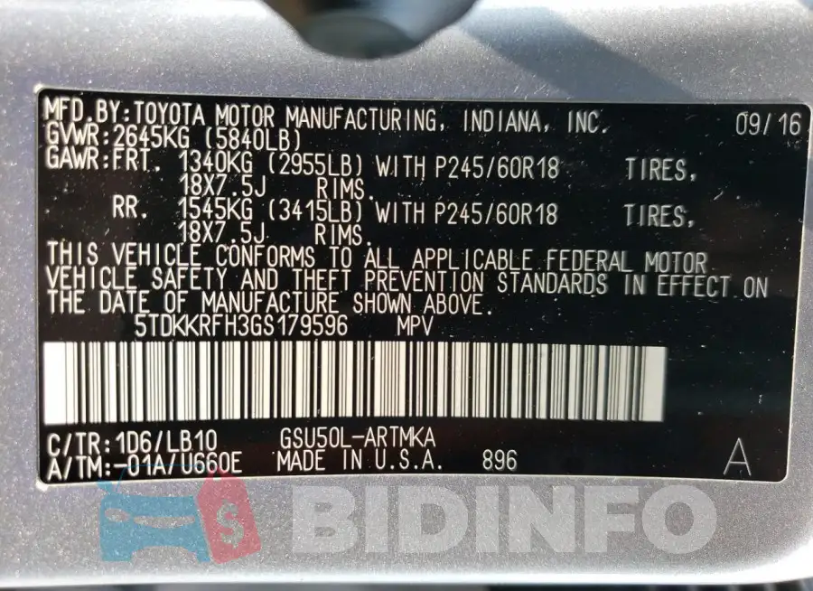 5TDKKRFH3GS179596 Photo# 13