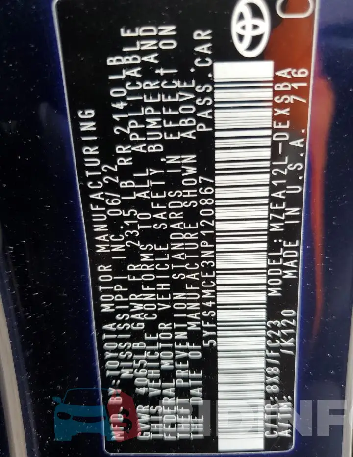 5YFS4MCE3NP120867 Photo# 13