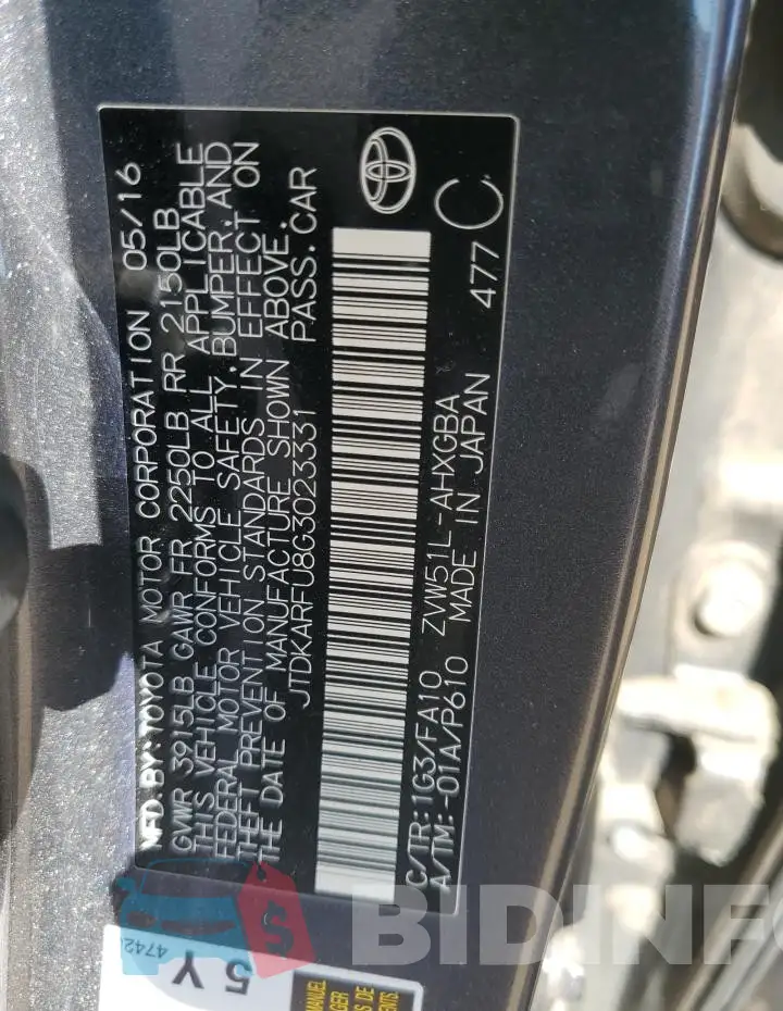 JTDKARFU8G3023331 Photo# 13