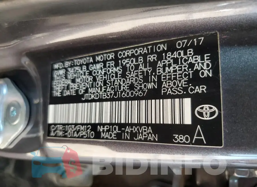 JTDKDTB37J1600967 Photo# 12