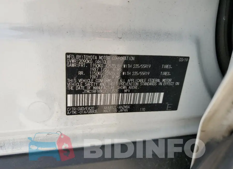 JTMC1RFV8KD021353 Photo# 13