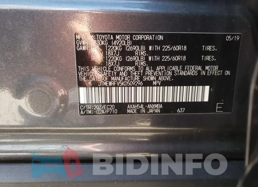 JTMEWRFV5KD509296 Photo# 13
