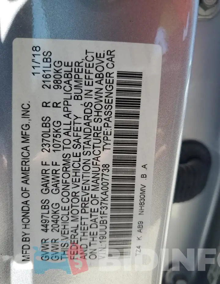 19UUB1F37KA007738 Photo# 12