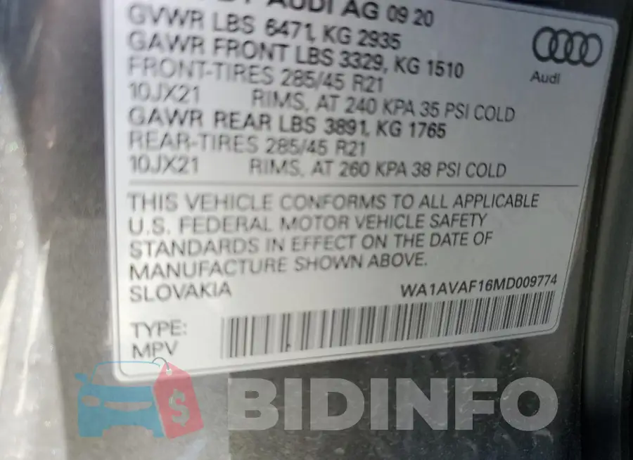 WA1AVAF16MD009774 Photo# 8