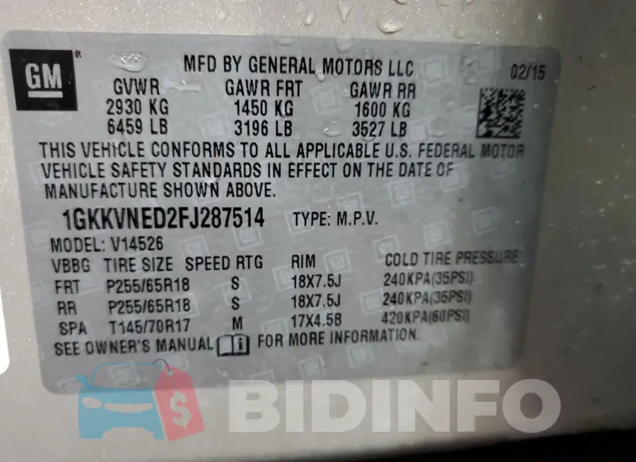 1GKKVNED2FJ287514 Photo# 13