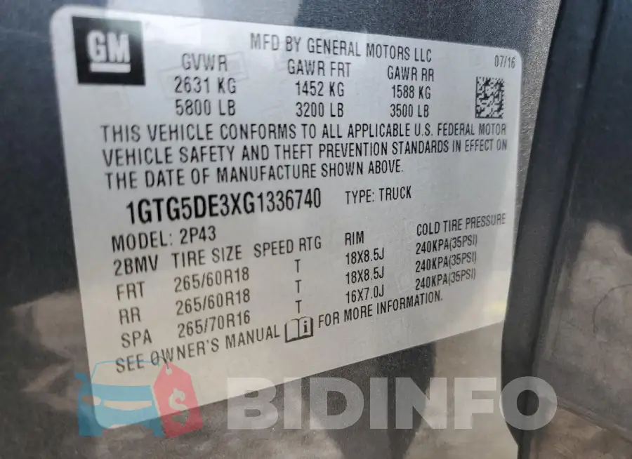 1GTG5DE3XG1336740 Photo# 13