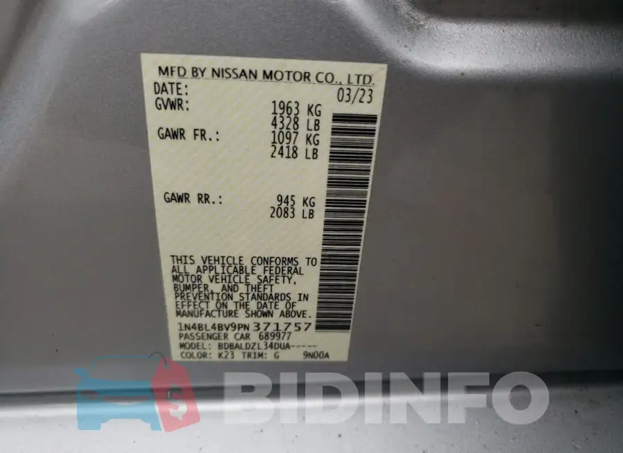 1N4BL4BV9PN371757 Photo# 13