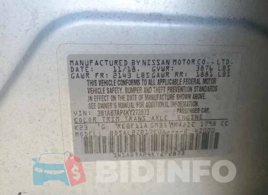 3N1AB7AP4KY272873 Photo# 12