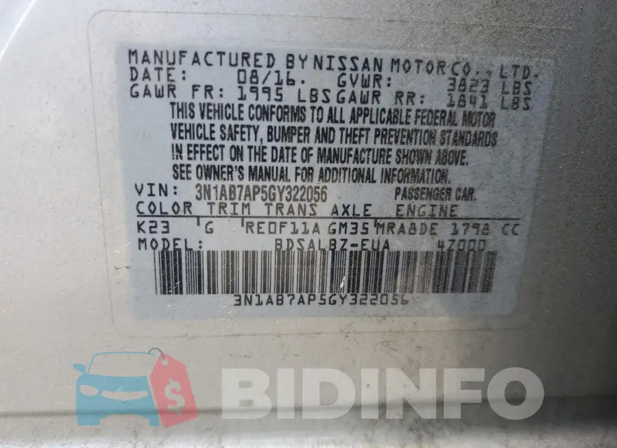 3N1AB7AP5GY322056 Photo# 13
