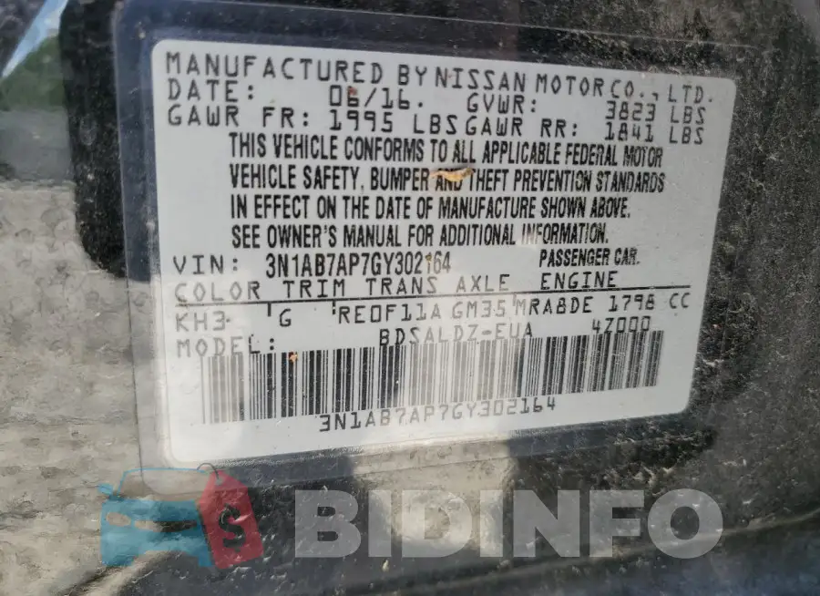 3N1AB7AP7GY302164 Photo# 12