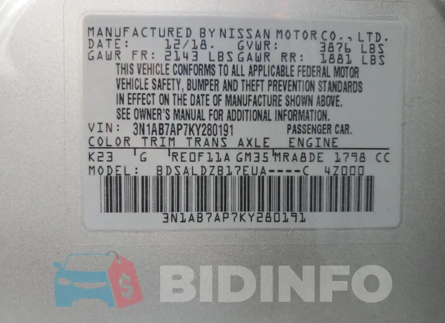 3N1AB7AP7KY280191 Photo# 12