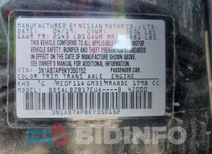 3N1AB7AP8KY350152 Photo# 13