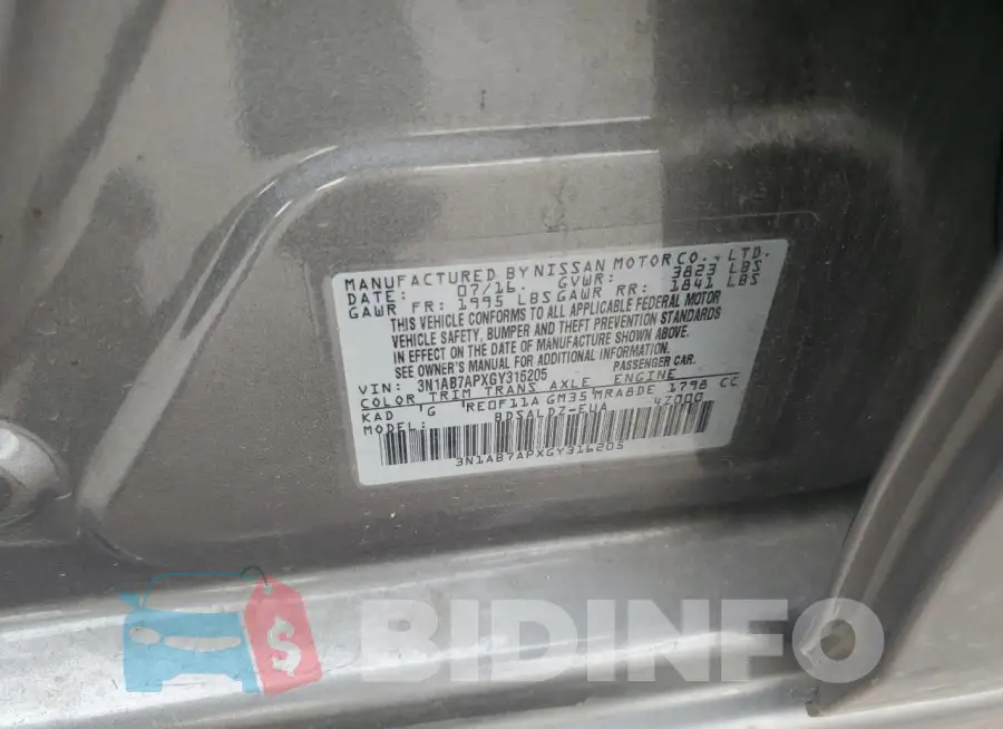 3N1AB7APXGY316205 Photo# 13