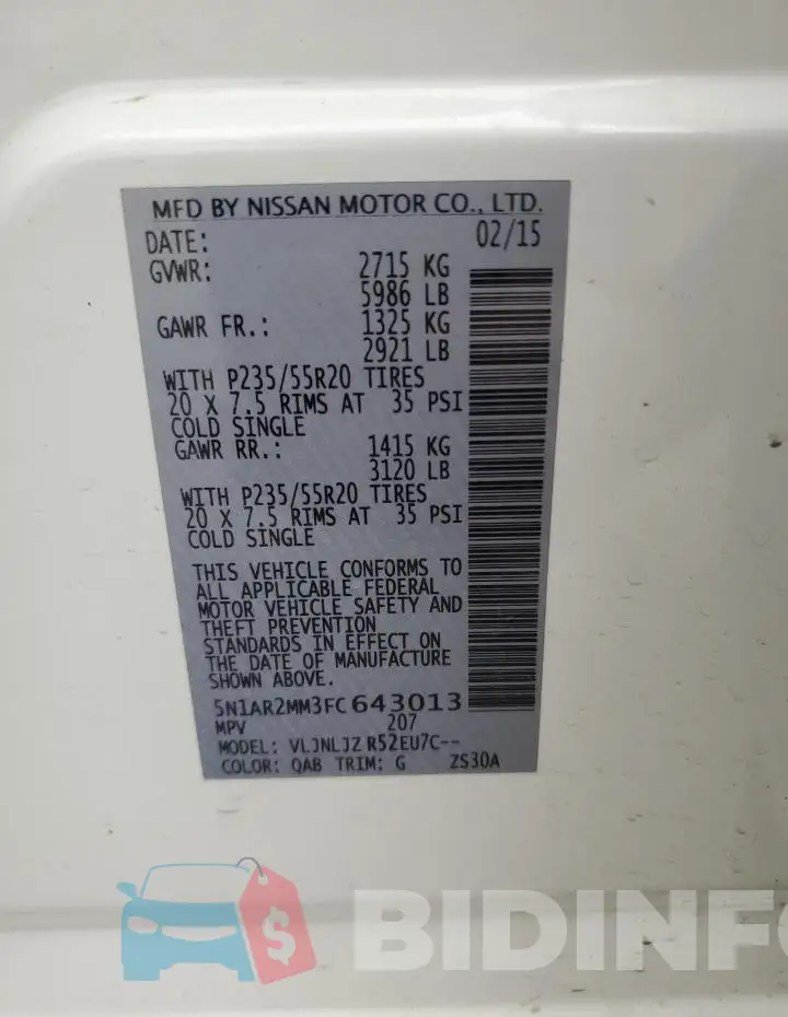 5N1AR2MM3FC643013 Photo# 13