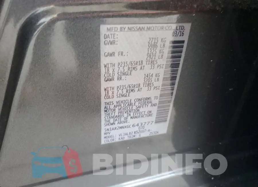 5N1AR2MNXGC643777 Photo# 12