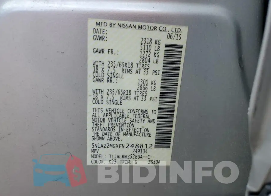 5N1AZ2MGXFN248812 Photo# 13